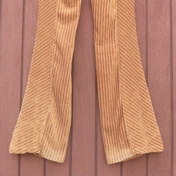 FREE PEOPLE | Gold Ribbed Velvet Slim Fit Pull-On Flare Pants 70s Festival M - Picture 8 of 14